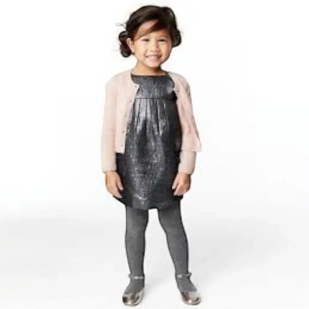 Gap Dress Festive Shimmer Party Platinum Baby Girl Size 18-24 Months